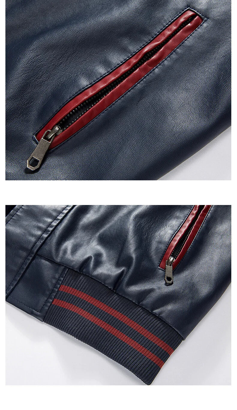 Men's PU Leather Motorcycle Jacket – Casual Pilot, Color Block