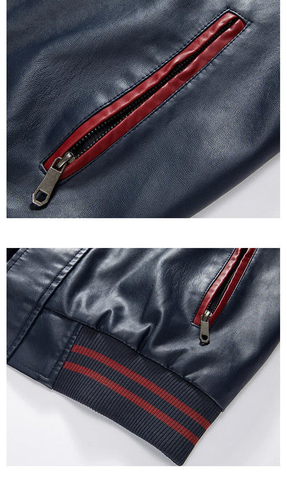 Men's PU Leather Motorcycle Jacket – Casual Pilot, Color Block
