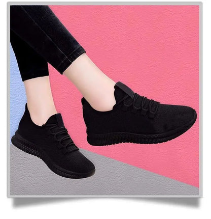 Women's Black Sneakers, Casual Platform Shoes, Breathable Running Shoes