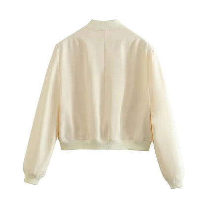 Women's White Bomber Jacket Autumn Winter Fashion