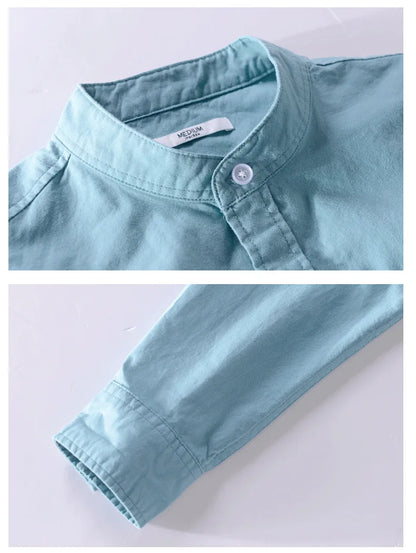 Men’s cotton Oxford shirt, stand collar, casual, comfortable white