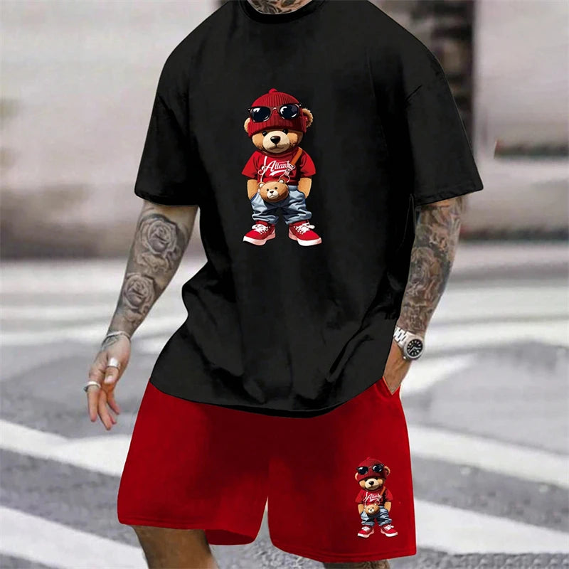 Harajuku Fun Bear Men's Summer Two-Piece Set