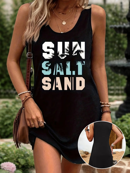 Sexy Summer Sleeveless Mini Dress – Black Print