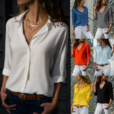 Vintage Autumn Women’s Shirt Polo Collar Loose Blouse