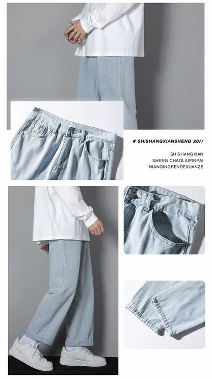 Men's Korean Straight Denim Wide-Leg Jeans