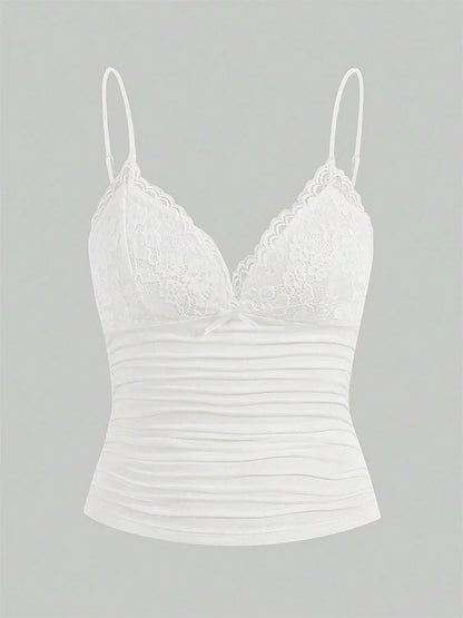 Sexy Lace Bow Crop Cami  Y2K Backless Tee