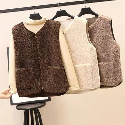 Women Wool Vest Warm Fleece Sleeveless Jacket Coat