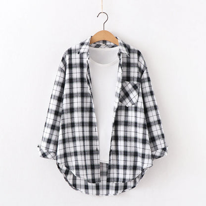 Women's plaid flannel shirt, loose fit, spring casual style
