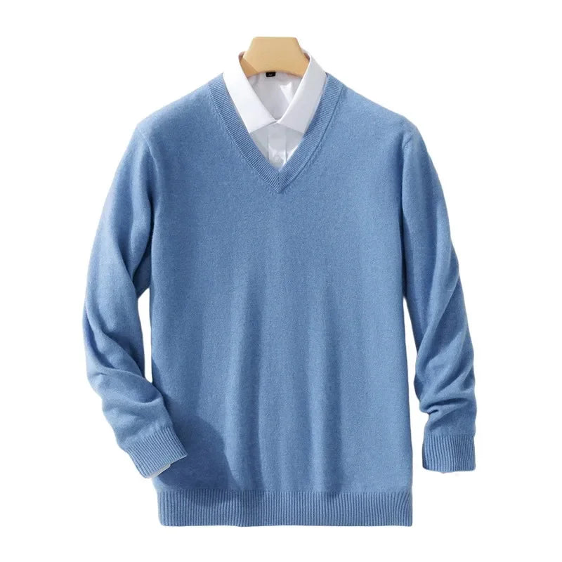 Premium wool V-neck men's sweater soft warm stylish