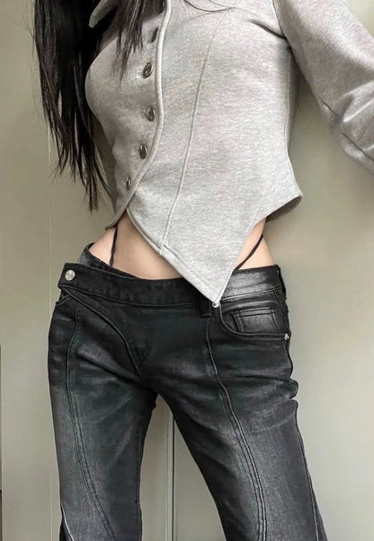 Vintage Low Waist Flare Jeans Korean Grunge Streetwear Denim