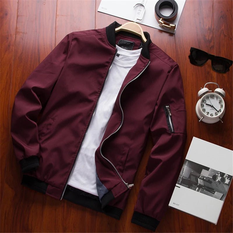 Men's Slim Bomber Jacket Windbreaker Zipper Baseball Coat