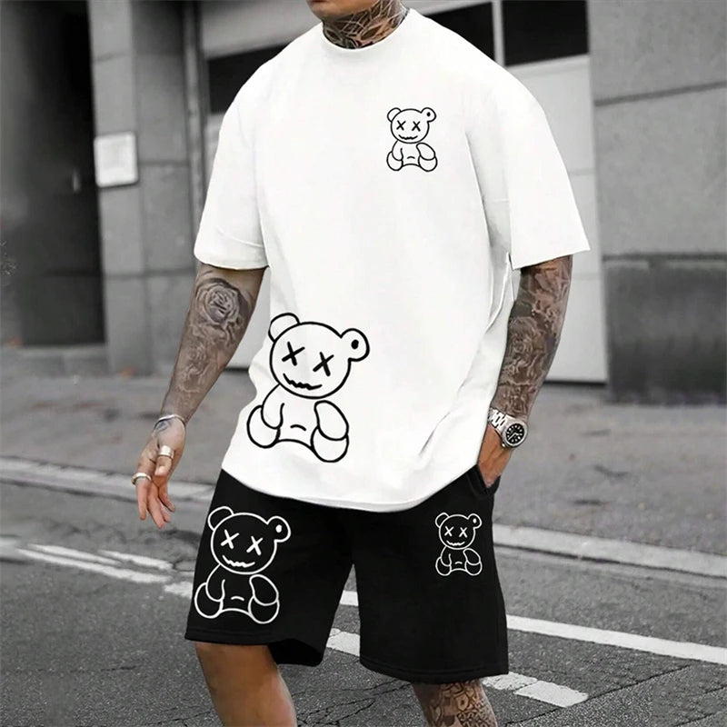 Harajuku Fun Bear Men's Summer Two-Piece Set