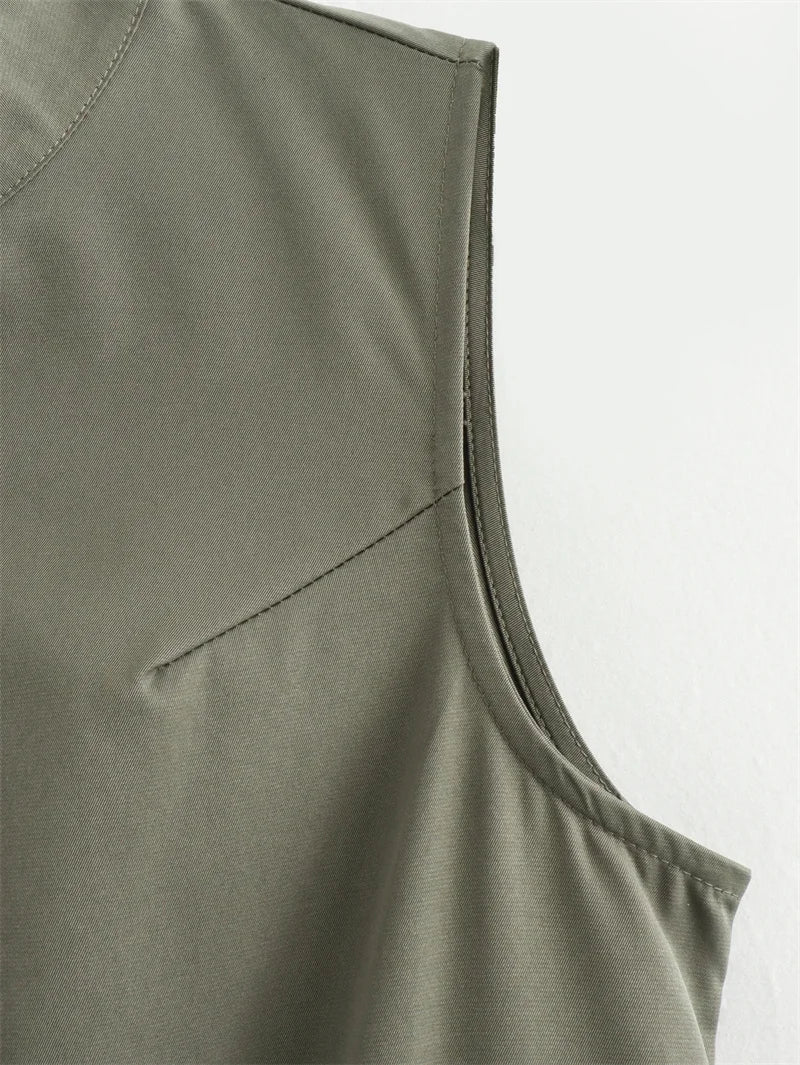 Elegant Pleated Sleeveless Bodycon Midi Dress for Women 2025