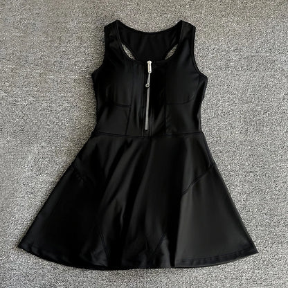 Tennis & Sports Zipper Fitness Dress – High Waist Slim Fit
