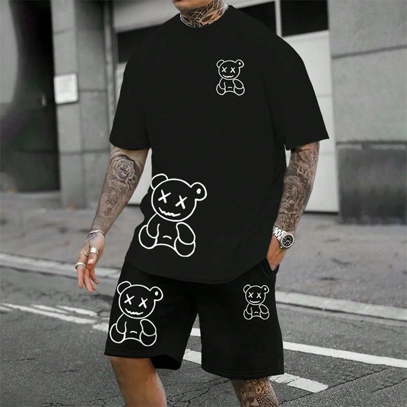 Harajuku Fun Bear Men's Summer Two-Piece Set