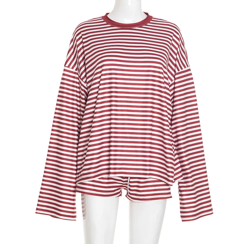 CUTENOVA Women’s Fall Stripe Sweatshirt & Shorts Set