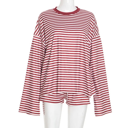 CUTENOVA Women’s Fall Stripe Sweatshirt & Shorts Set