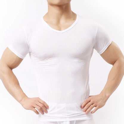 Men's Ice Silk Mesh See-Through Undershirt Sexy Fitness Tee