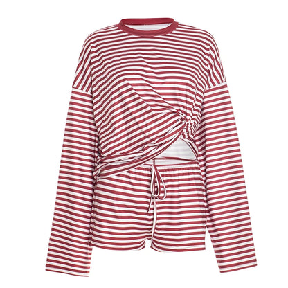 CUTENOVA Women’s Fall Stripe Sweatshirt & Shorts Set