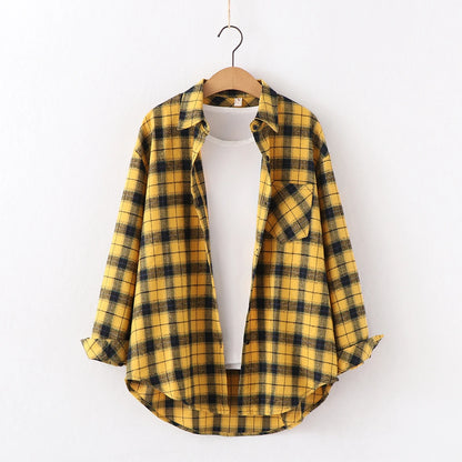 Women's plaid flannel shirt, loose fit, spring casual style
