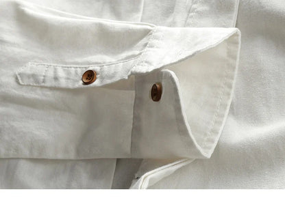 Japan style linen shirt men slim fit breathable