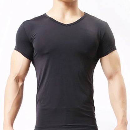 Men's Ice Silk Mesh See-Through Undershirt Sexy Fitness Tee