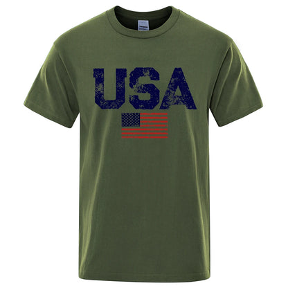 Vintage USA Flag Hip Hop Summer Cotton T-Shirt