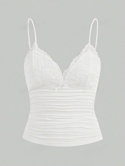 Sexy Lace Bow Crop Cami  Y2K Backless Tee