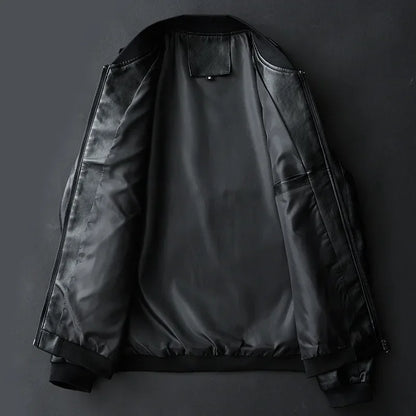 Men Black PU Leather Biker Jacket Slim Casual