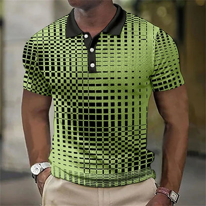 Men's Vintage Waffle Polo – Casual Plaid Shirt