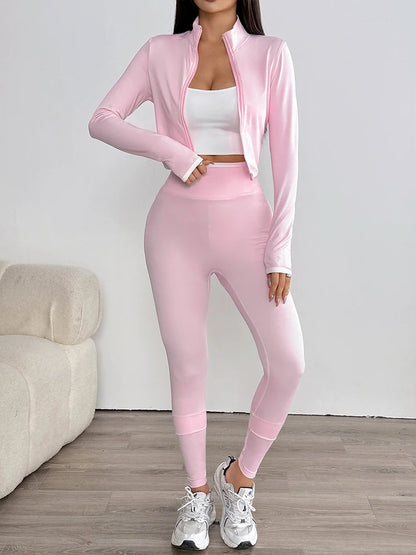 Autumn Women Pink 2-Piece Sports Suit