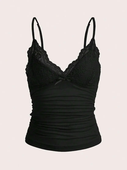 Sexy Lace Bow Crop Cami  Y2K Backless Tee