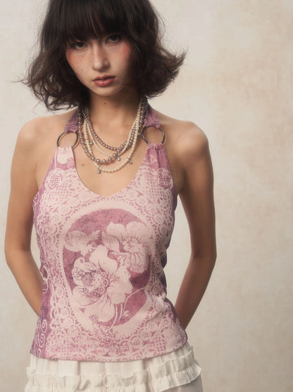Karrcat Y2K Purple Halter Top – Harajuku Flower Print