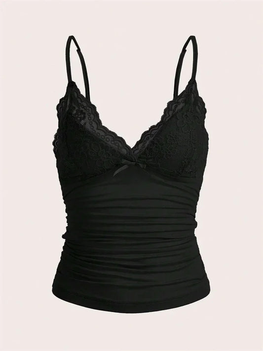 Sexy Lace Bow Crop Cami  Y2K Backless Tee