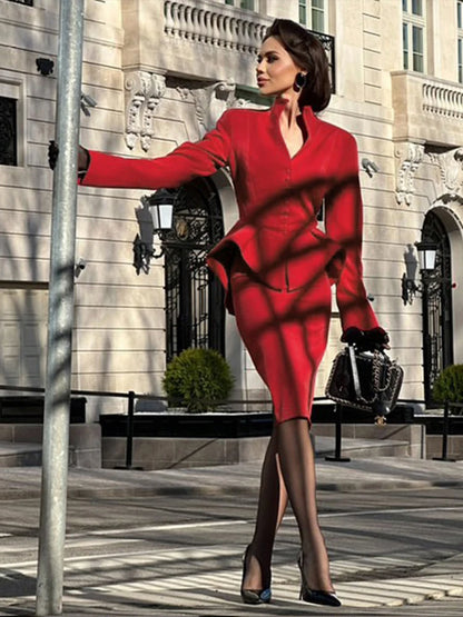 Weird Puss Women's 2-Piece Ruffled Jacket & Skirt