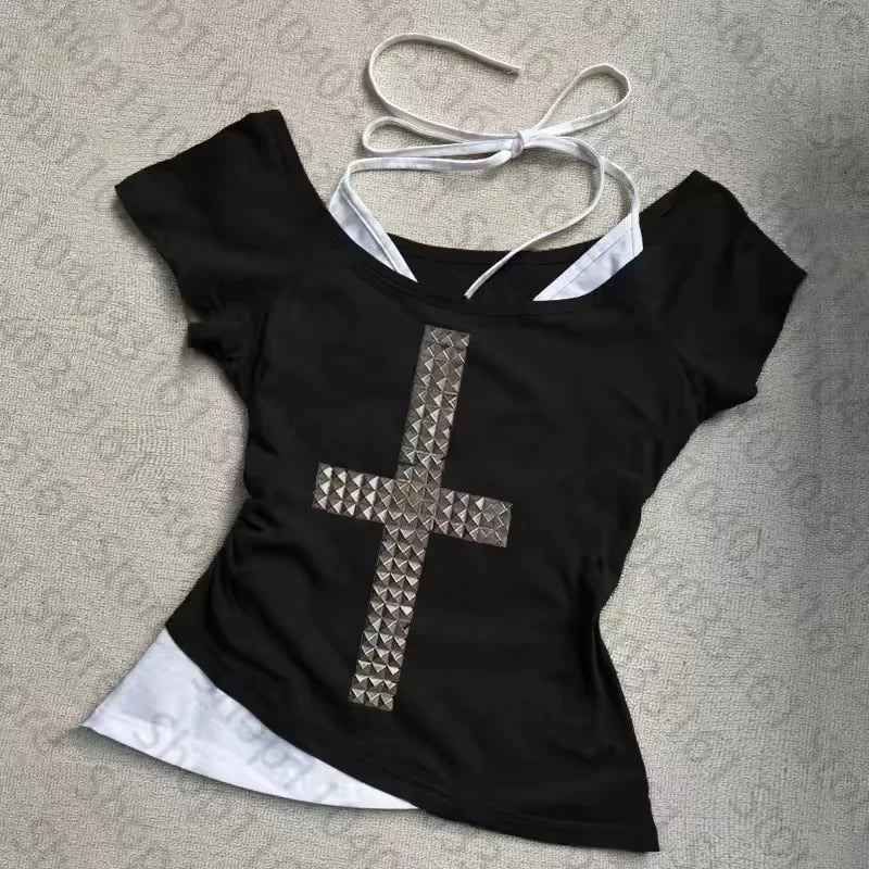 Gothic Punk Emo Crop Top – Y2K Harajuku Tee