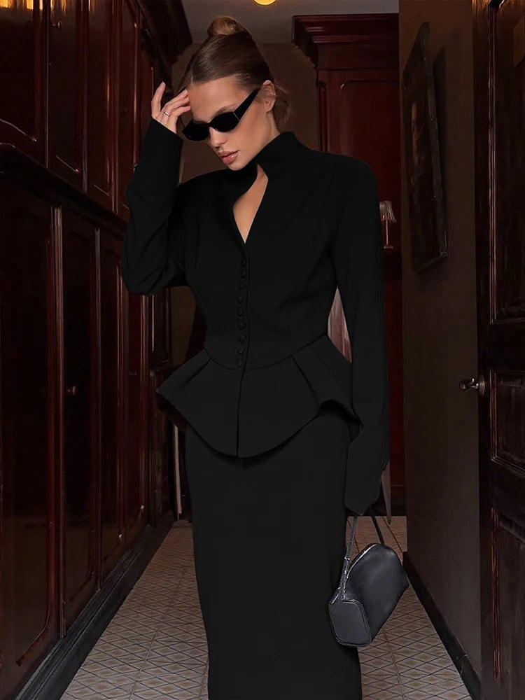 Weird Puss Women's 2-Piece Ruffled Jacket & Skirt