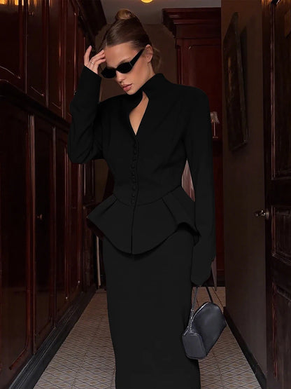 Weird Puss Women's 2-Piece Ruffled Jacket & Skirt