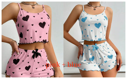 Women's 2PCS Pajamas Set – Soft Tank & Shorts, Love Print