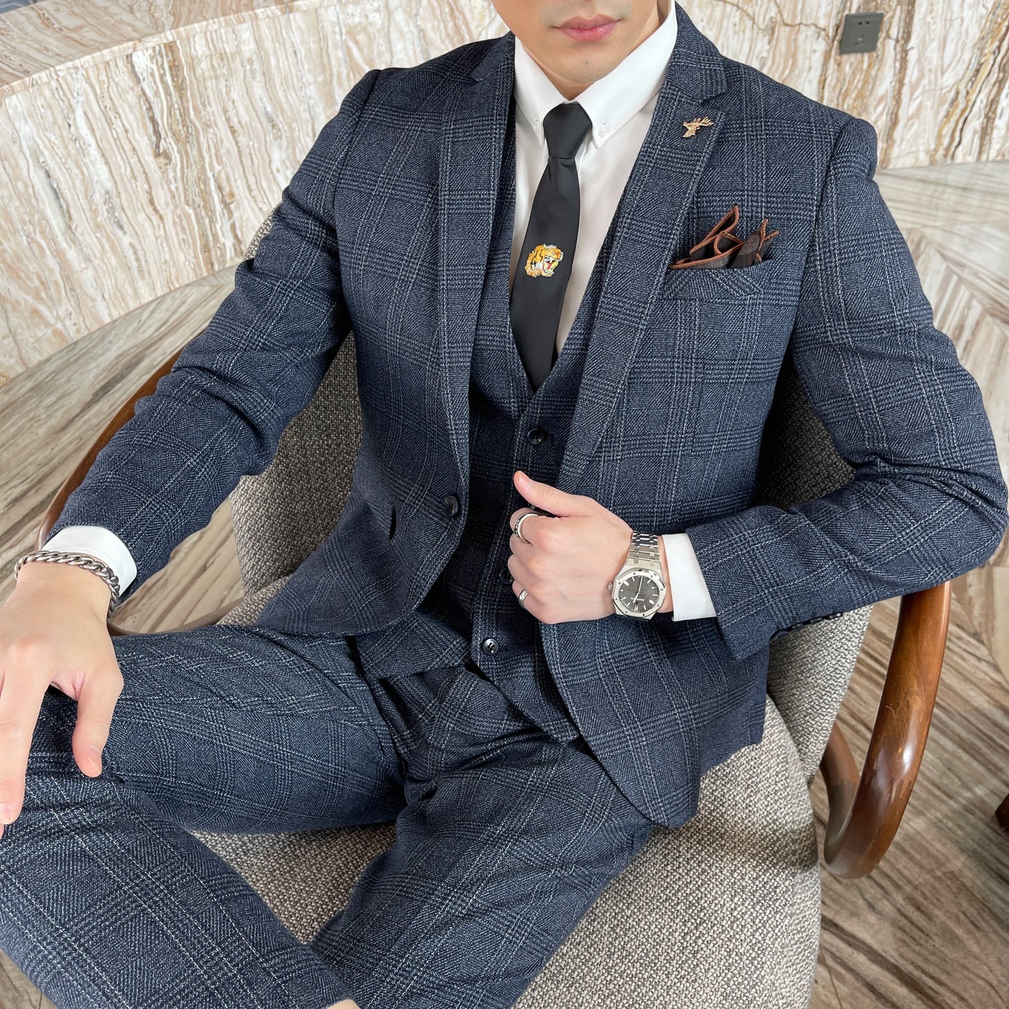 Men's Plaid 3-Piece Suit – Business Casual