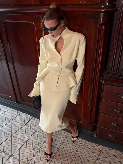 Weird Puss Women's 2-Piece Ruffled Jacket & Skirt