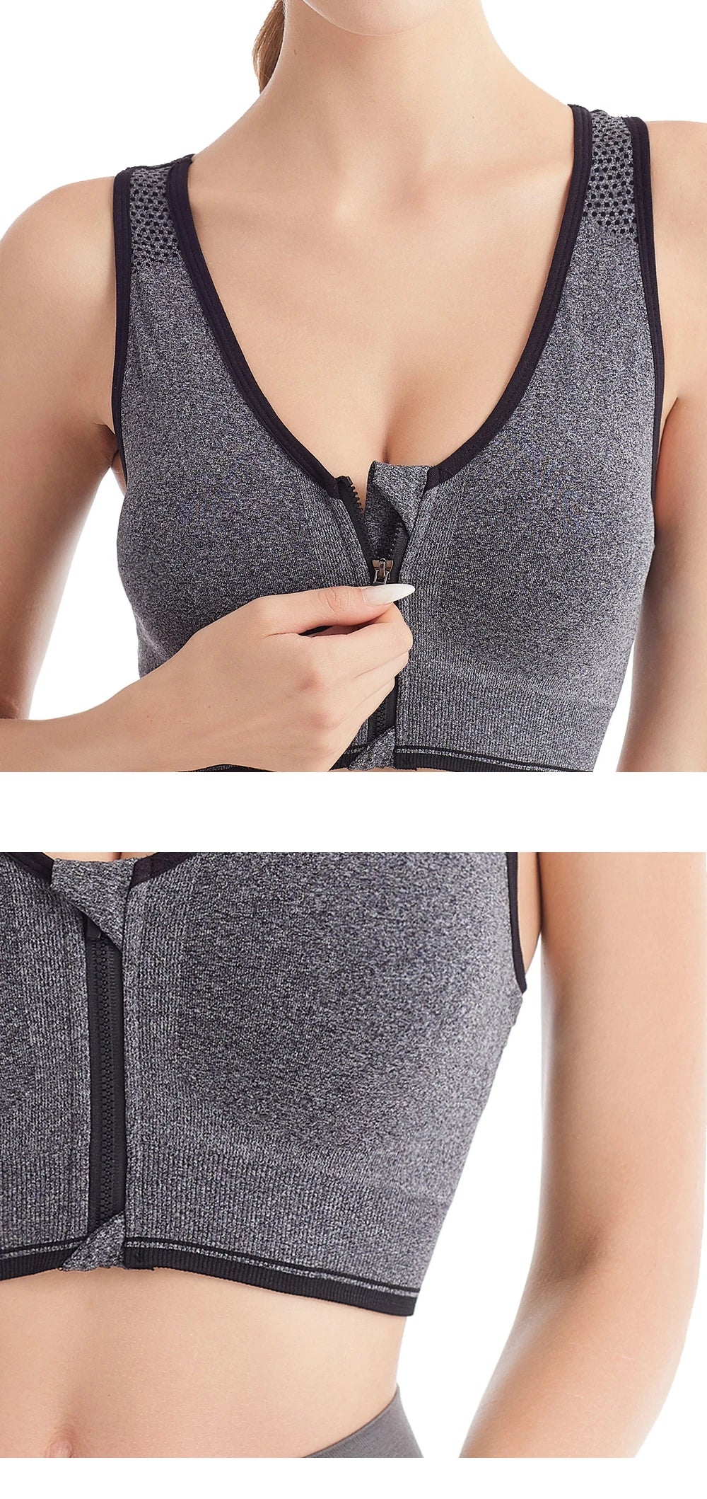 Women's Front-Zip Sports Bra Shockproof Breathable Seamless