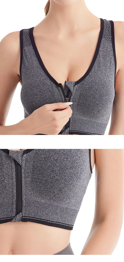 Women's Front-Zip Sports Bra Shockproof Breathable Seamless