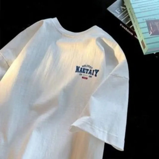 Men’s Oversized Vintage Letter T-Shirt – Casual & Couple Outfit