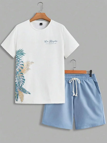 Men's Hawaiian T-Shirt & Shorts Set Beach Outfit