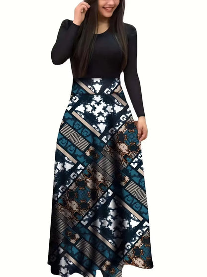 Autumn Floral Long Dress – Women's European & American Style