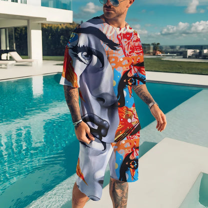 Men’s 2-Piece Summer Casual Set – 3D Print T-Shirt & Shorts