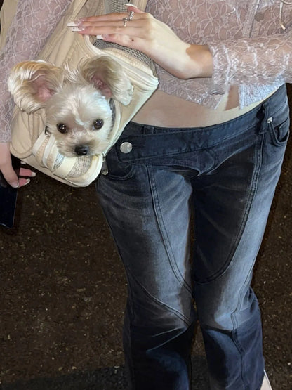 Vintage Low Waist Flare Jeans Korean Grunge Streetwear Denim