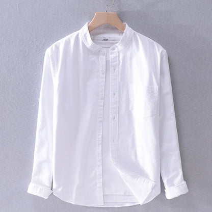 Men’s cotton Oxford shirt, stand collar, casual, comfortable white