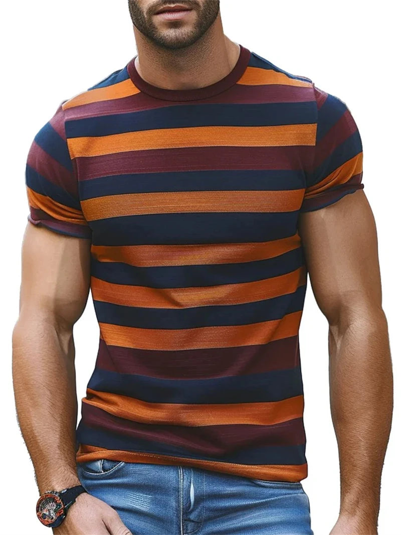 Men's Stripe Graphic Summer Tee – Casual 3D T-Shirt
